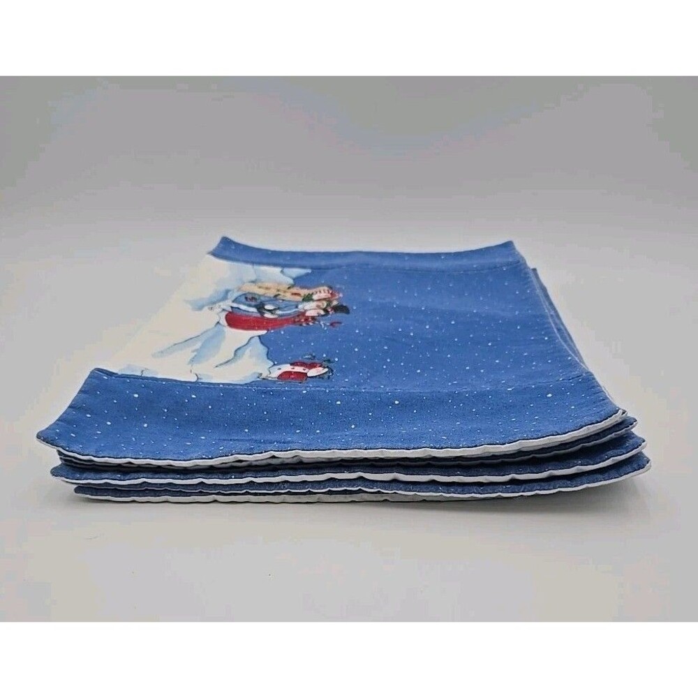 Vtg Christmas Snowman 12x18 Placemat Set of 6 Woven Fabric Holiday Winter Decor - Picture 8 of 8